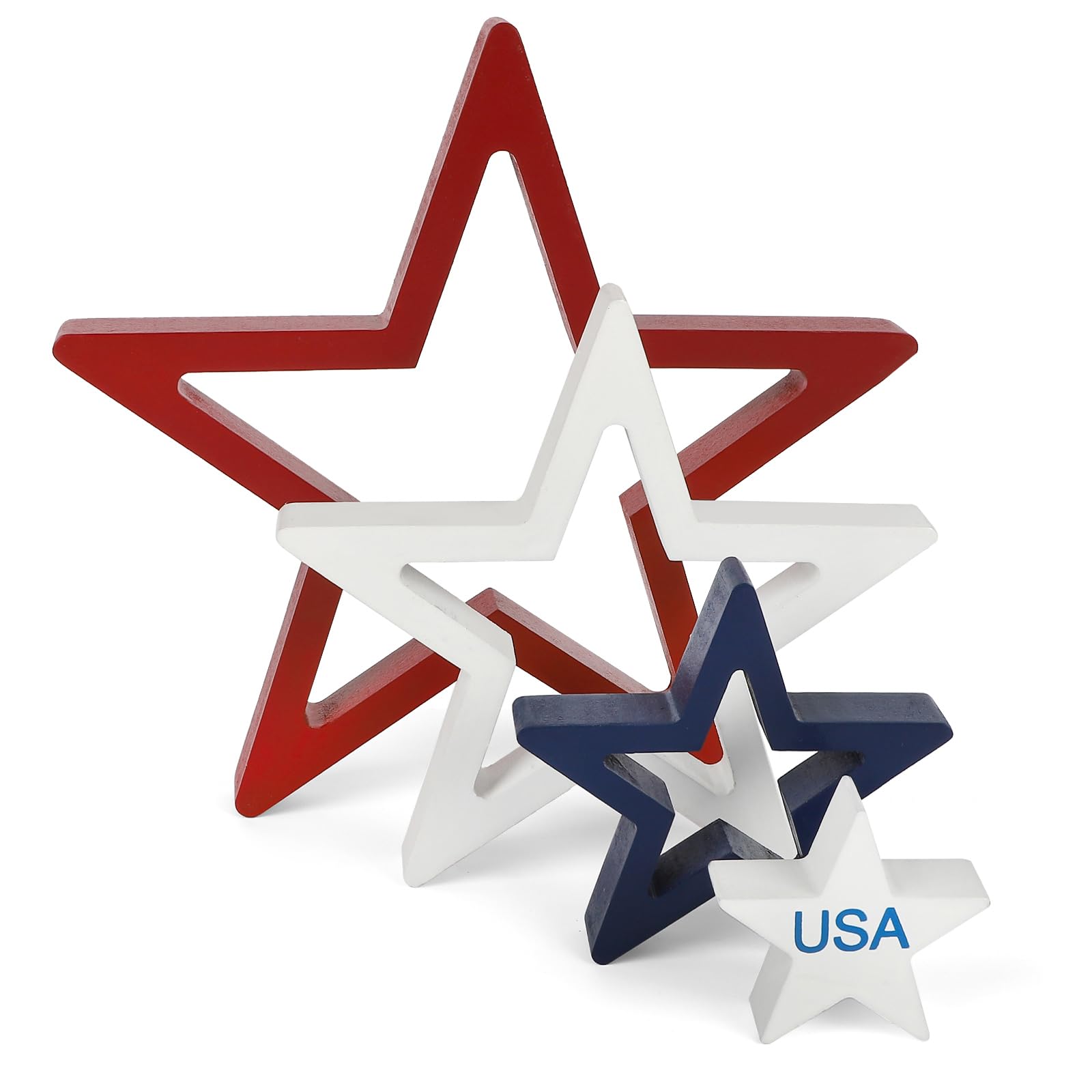 COCHIE 4th of July Decorations Stars Set of 4, Red White Blue Decor, Patriotic Memorial Day Star Tiered Tray Decor, Labor Day Fourth of July
