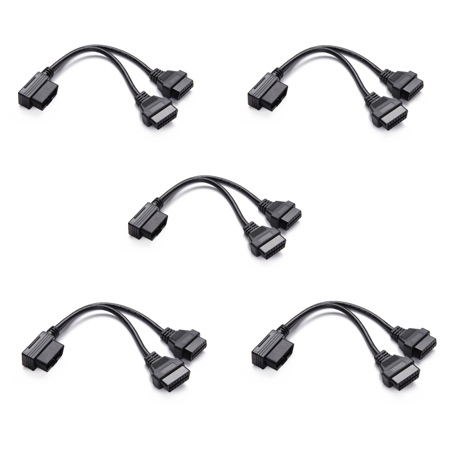 Right Angle OBD2 Splitter Y Cable, bbfly-B20 OBDII 1 Male Splitter to 2 Female Extension Cable 1FT/30CM (5PACK)