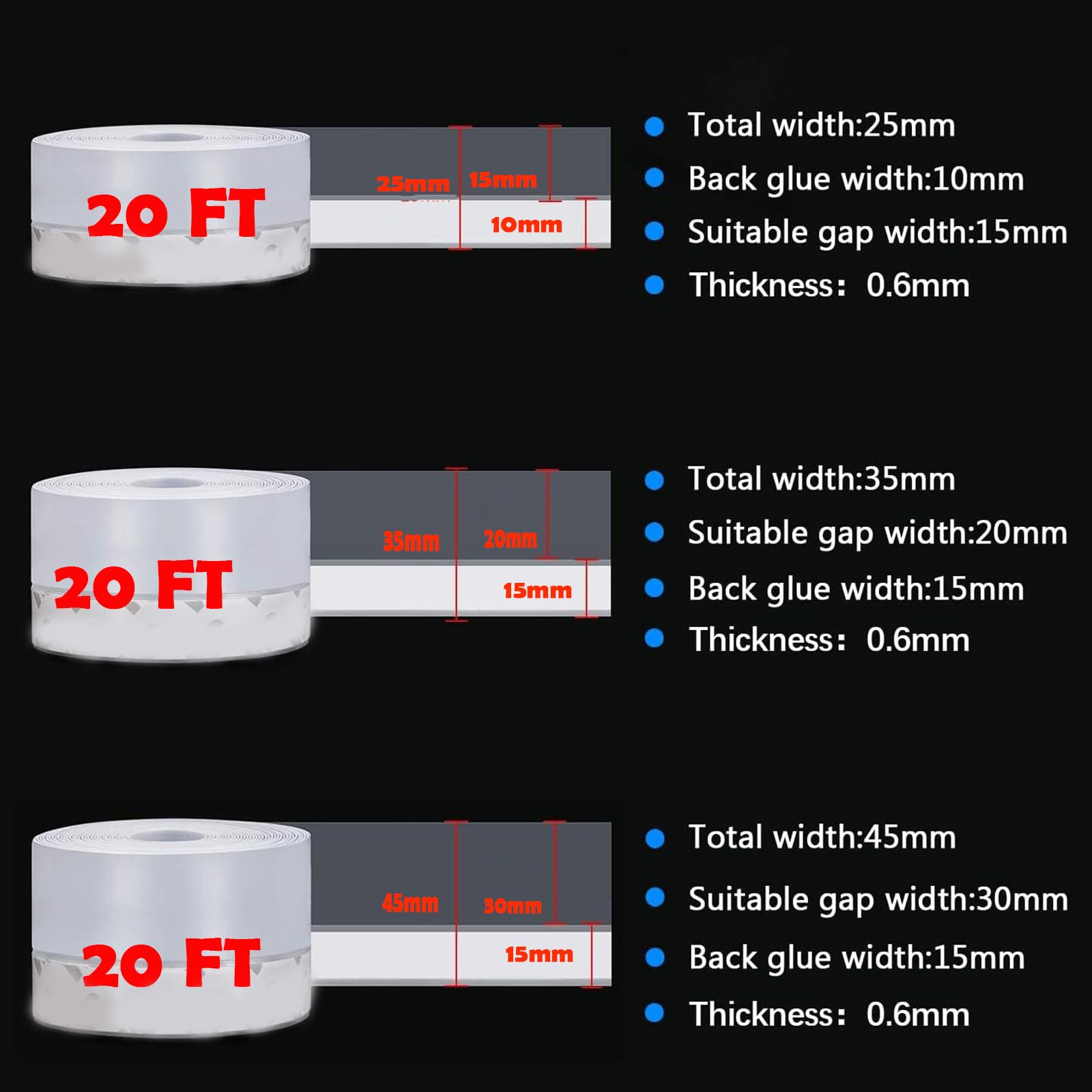 YIZHONG 20 FT Door Draft Stopper Weather Stripping Door Seal Strip for Frame Door Stoppers for Bottom of Door Sweep for Bottom Under Door Gap Filler Silicone Guard Good Various Doors Windows