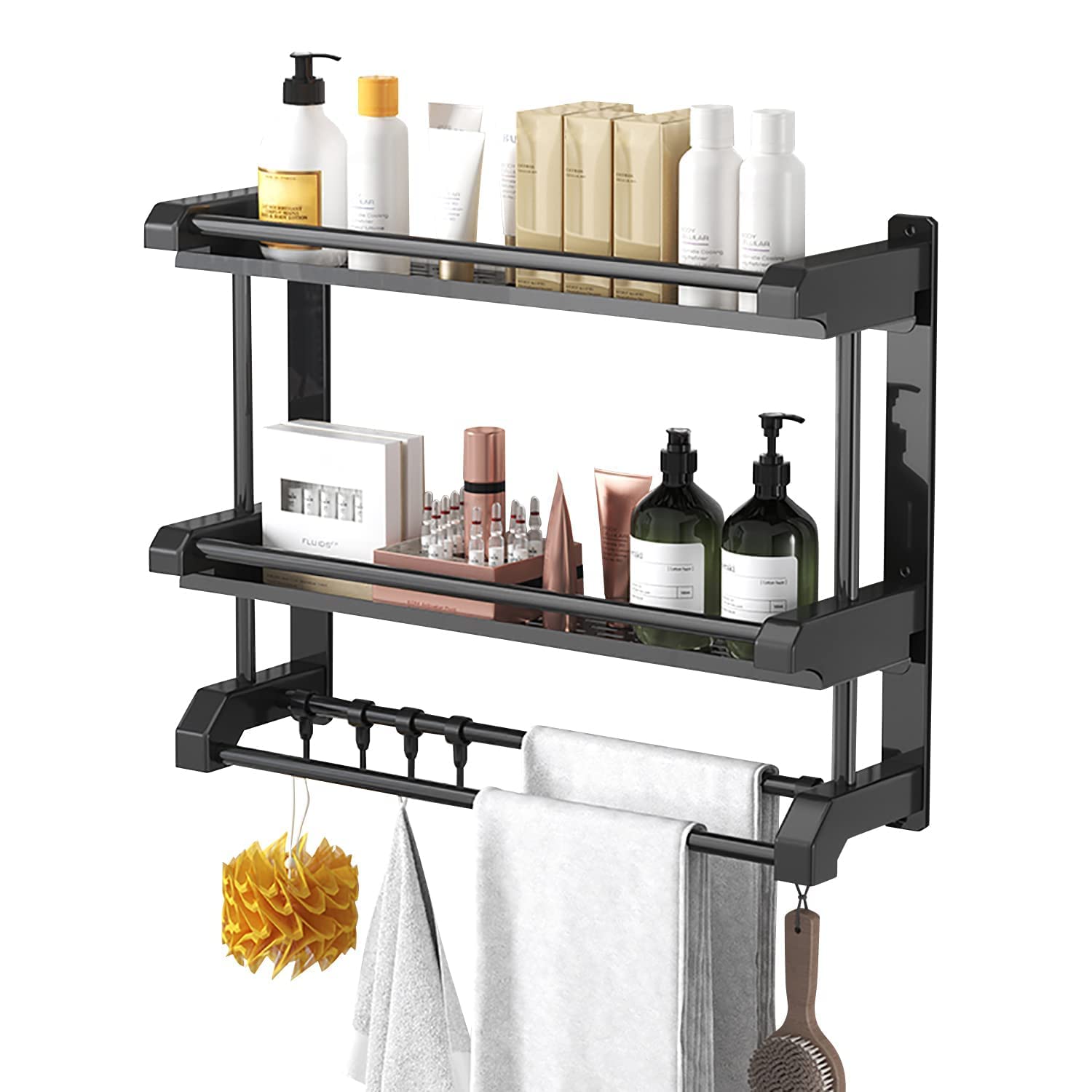Occuwzz Bathroom Shelf with Towel Bars,Shower Caddy Shelf,Bathroom Wall Shelf,Floating Shelves Bathroom Shelf Organizer,Bathroom Wall Organizer Shelf Bathroom Towel Rack for Bathroom/Kitchen
