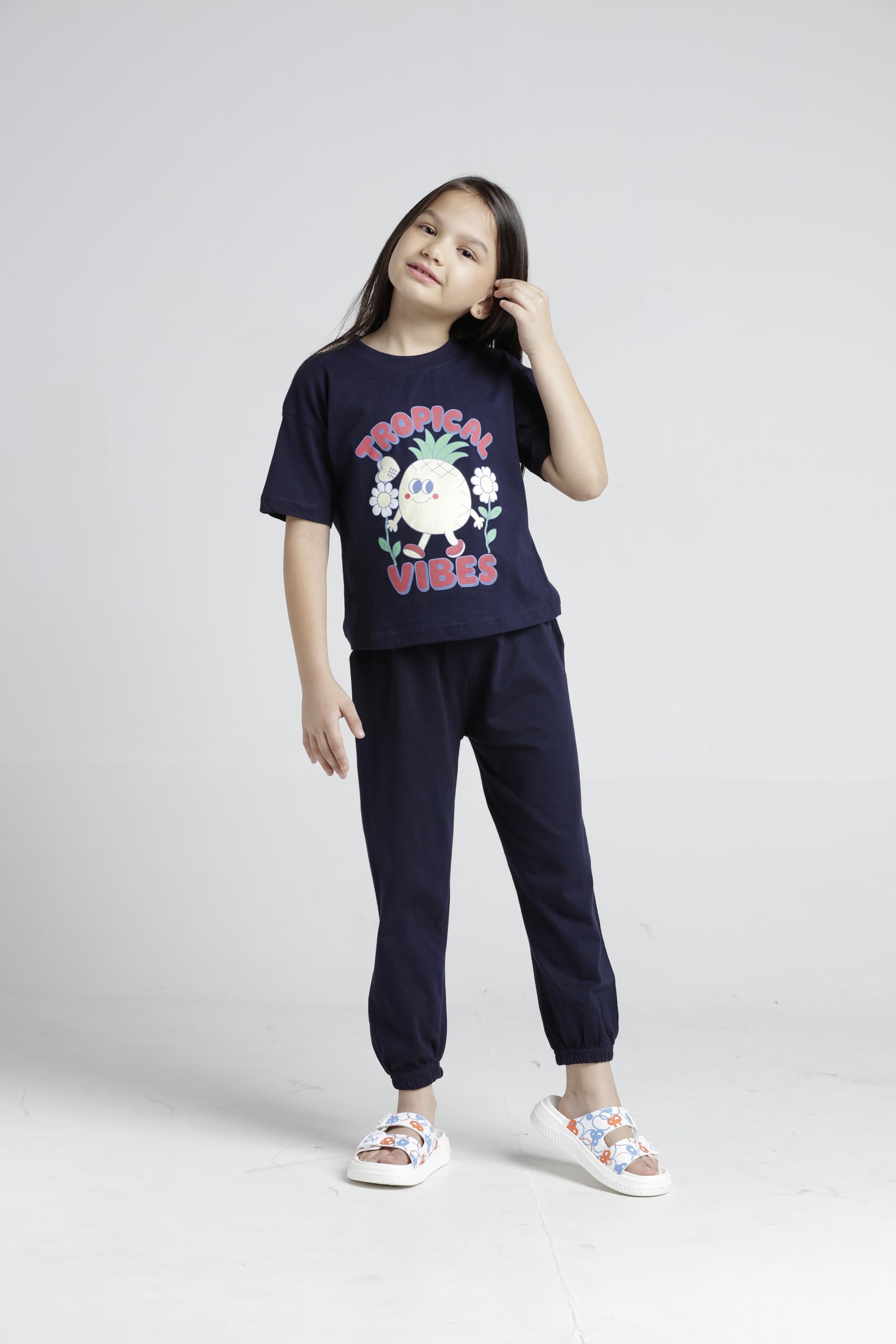 T2F Conjunto de ropa de algodón estampado de camiseta y pantalón para niñas (paquete de 3)