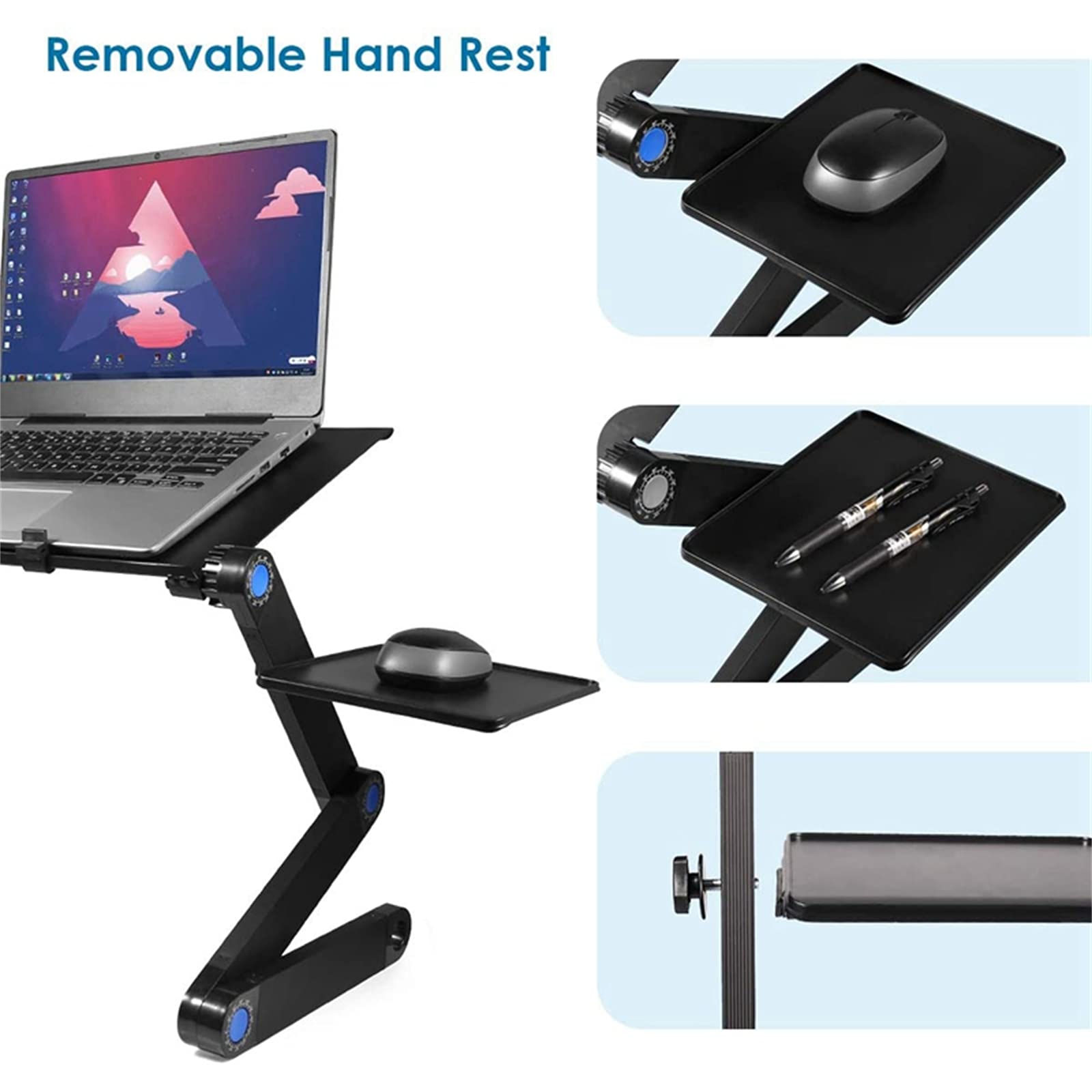 Scrivania per Laptop Regolabile in Alluminio Supporto da Tavolo Ergonomico Portatile Supporto da Tavolo per Notebook con Tappetino per Mouse,