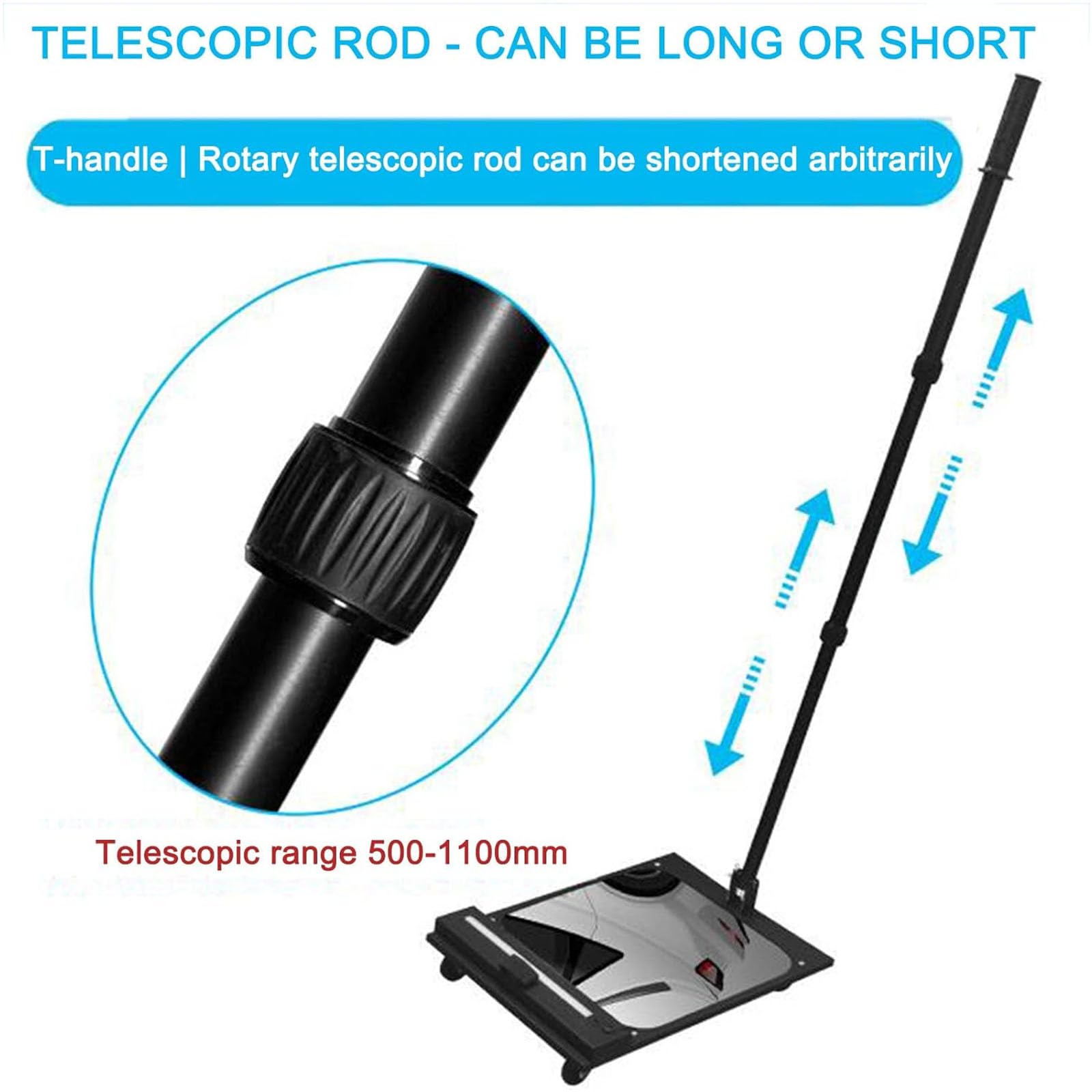 Specchietto di Ispezione Sottoscocca, Diametro 30 Cm, Specchietto di Sicurezza con Ruote E Luce LED, Lunghezza Regolabile da 50 A 110 Cm, Ingrandimento 2X, Specchiet