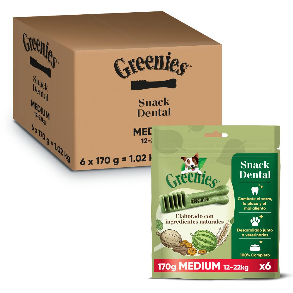 Greenies Snack Dental 100% Natural para perros Medianos (Pack de 6 x 170g)