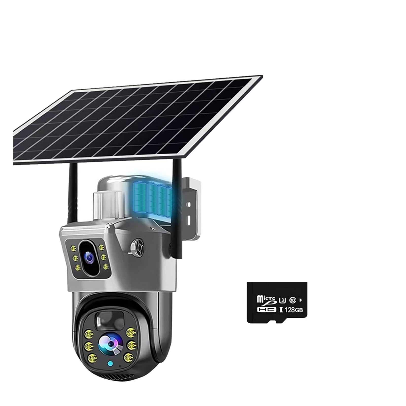 OSHPMBDLYFJ WiFi Solar Camera 4G Dual Lenses Outdoor 8MP Low Power Battery IP Camera PIR Night Vision 4K CCTV Security Protection(WiFi Cam 128GB Card)