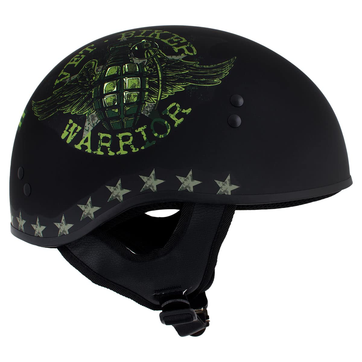 Milwaukee Leather Hot Leathers HLD1025 'Vet Biker Warrior' Flat Black Motorcycle DOT Skull Cap Half Helmet for Men and Women Biker - Medium