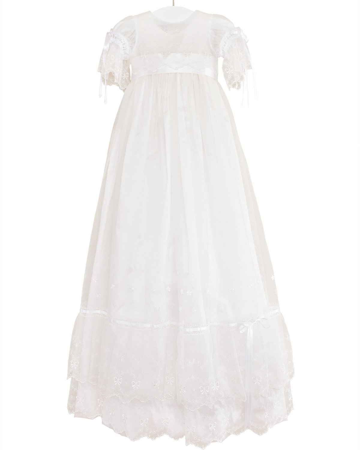 Natalia Silk and Lace Christening or Baptism Gown for Girls, Made in USA