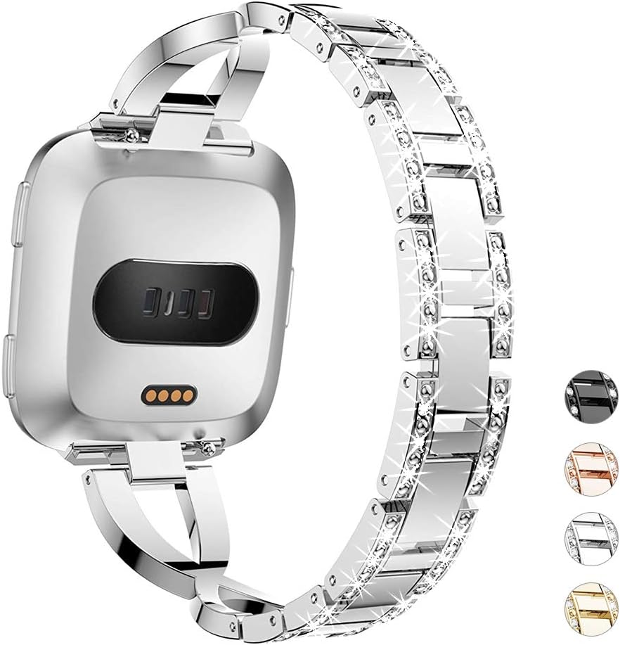 DBoer Metal Strap Compatible with Fitbit Versa Watch Strap for Women Bling Stainless Steel Watch Strap Replacement Wristband for Fitbit Versa Slim Straps