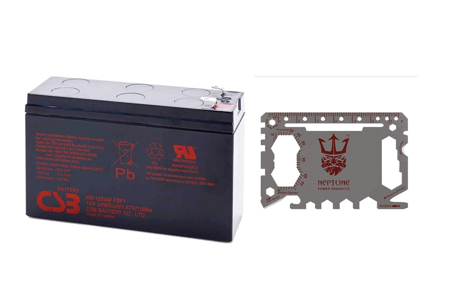 Neptune 46-in-1 Card Multi Tool - Plus CSB HR1224W F2F1 12 Volt 24 Watt SLA Sealed Lead Acid Battery- 1 Battery + 1 Tool
