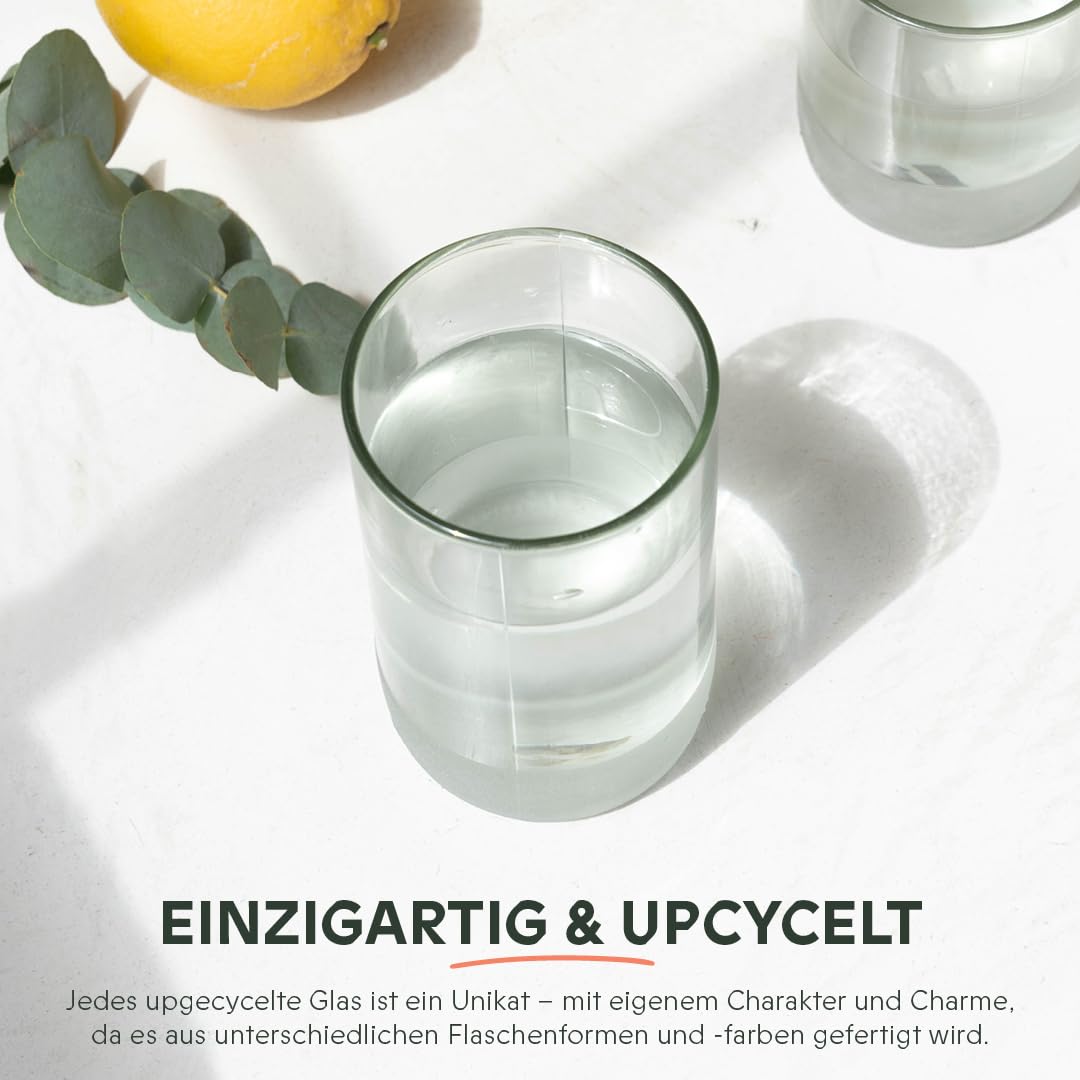 IWAS Upcycled Hohe Klare Trinkgläser | 350 Ml | 12 Oz | (6Er-Set) | Becher Aus Recyceltem Glas, Perfekt Für Cocktails