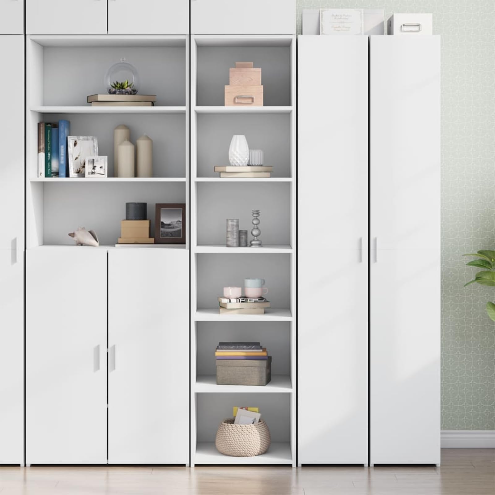 Highboard 45 x 41 x 185 cm, biała, z materiału drewnopochodnego, stabilna konstrukcja i łatwe czyszczenie, do nowoczesnego wyposażenia
