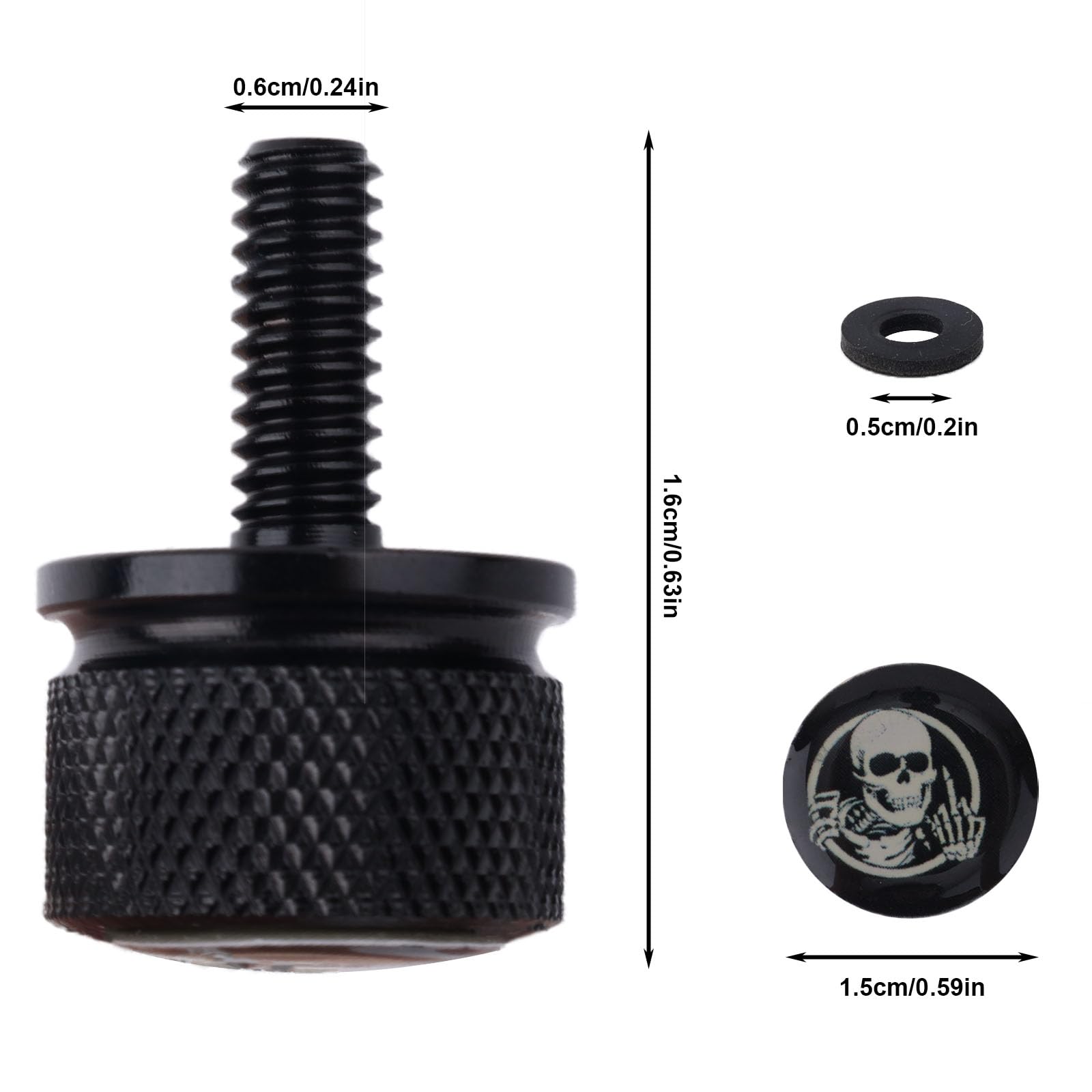 Bullone del Sedile Parafango Posteriore Moto, Design Teschio Filettatura 1/4"-20 Sostituzione Vite Sedile per Moto 1996-2025 (Nero)