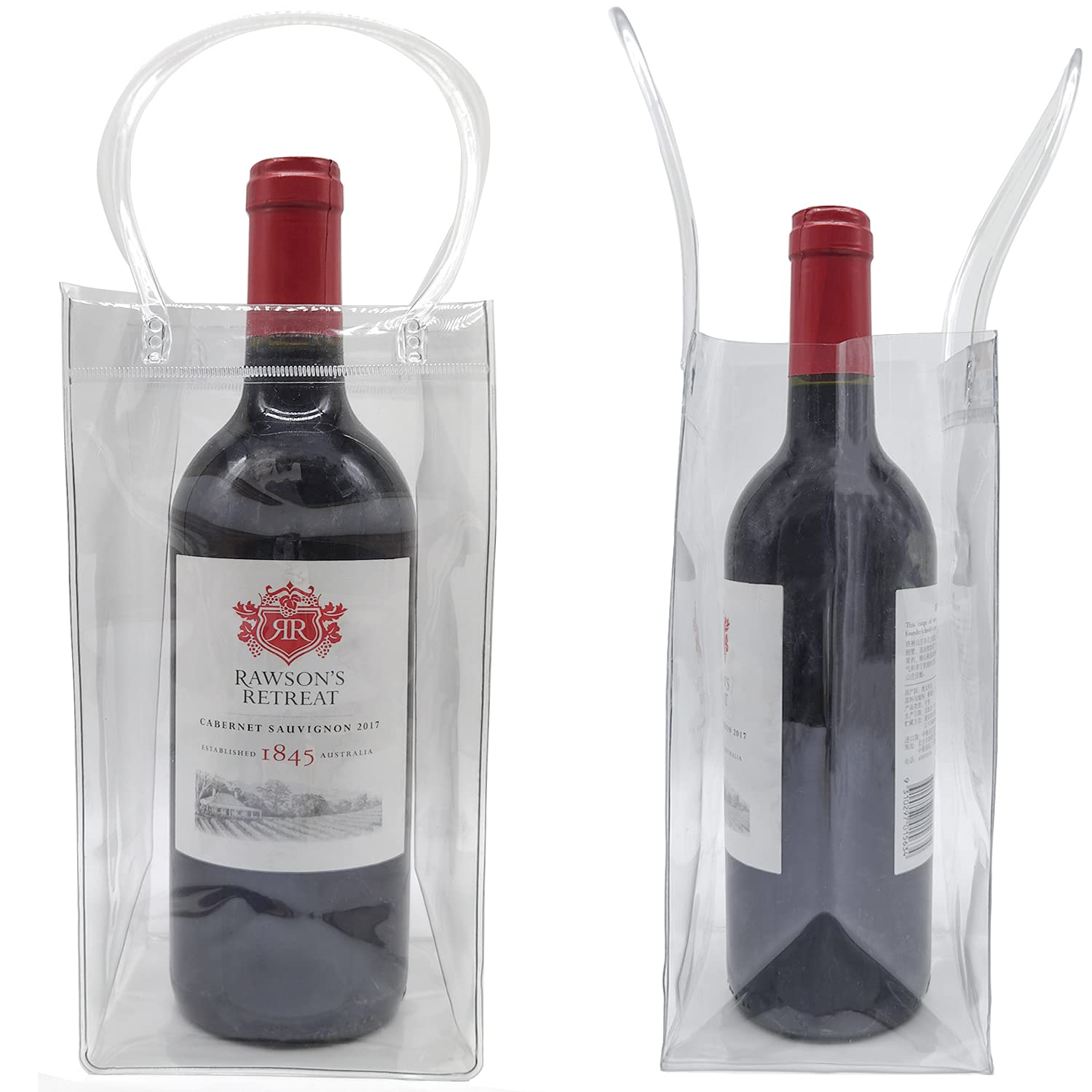 Bolsa de vino de hielo, bolsa fría de vino de champán, bolsa de 10 piezas bolsas refrigeradoras transparentes transparentes transparentes con mango, bolsa de hielo de champán de 9.8x3.9 pulgadas con