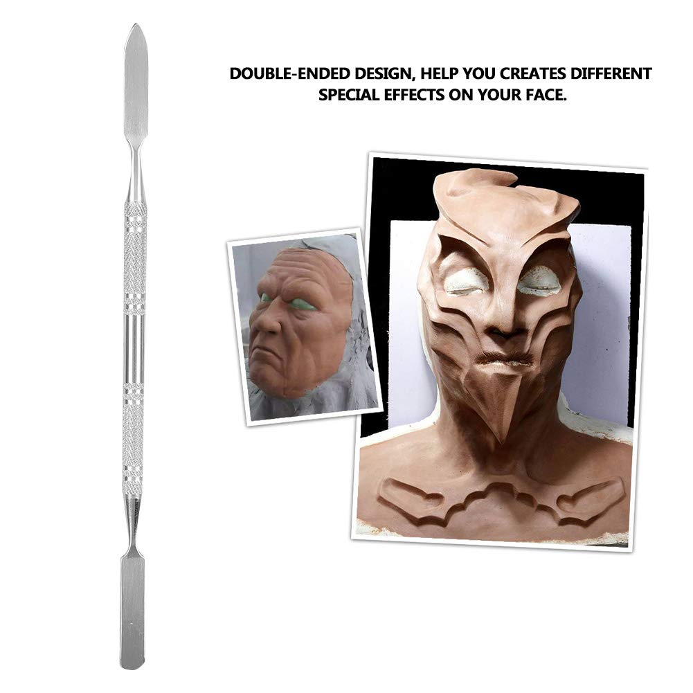 Stainless Steel Cosmetic Makeup Spatula, Double Head Non Slip Handle Beauty Spatula for Special Effects Makeup(Large)