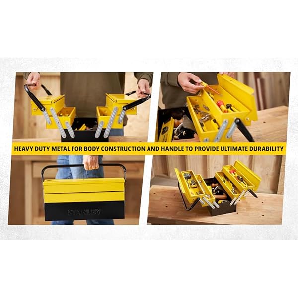 Stanley Werkzeugbox / Werkzeugkoffer CantiLever (47.70 x 25.70 x 22.10 cm), mit Klemmschutz für Werkzeuge und Zubehör, Box mit vollständig zugänglichen Fächern, stabiler Koffer mit Bohrloch) 1-94-738 – Bild 6