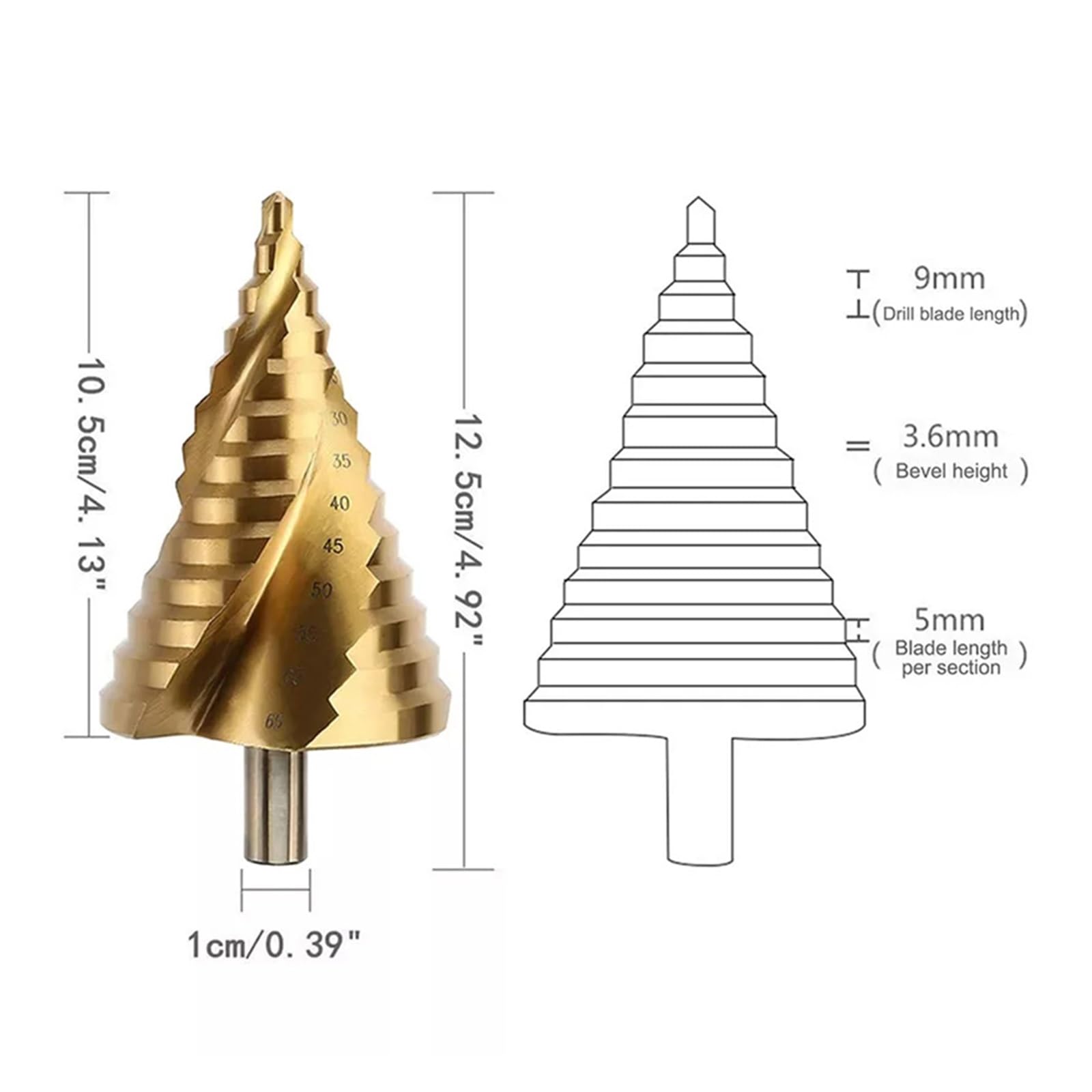 1 * wiertło stopniowe pokryte tytanem duża spirala HSS 6-65mm wiertło do rowków Pagoda wycinak otworów do płyta żeliwna aluminiowa