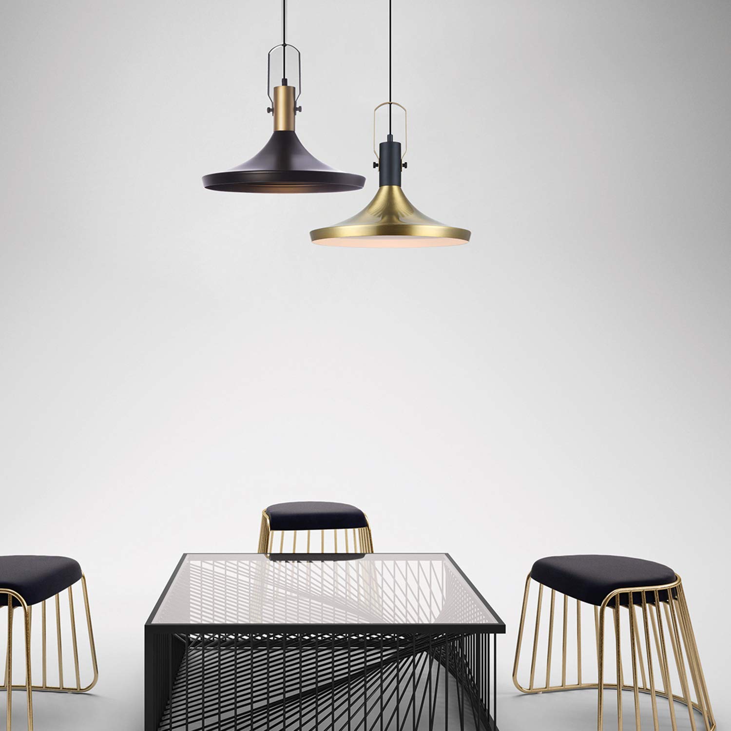 LUSSIOL Luminaire Denver, suspension métal, 40 W, noir/or, ø 36 x H 21 cm