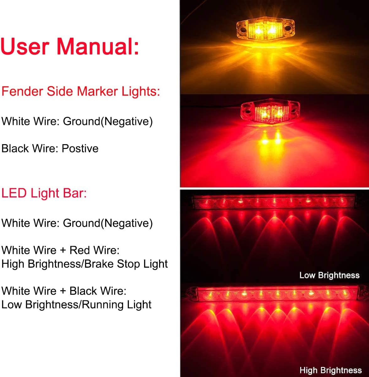 36DB Trailer Lights Kit, Submersible Boat Trailer Lights Stop Turn Brake Running Lights with 25FT Trailer Wiring, Clearance Lights, 3rd Brake ID Light Bar For Truck Trailer Boat Under 80" Inch