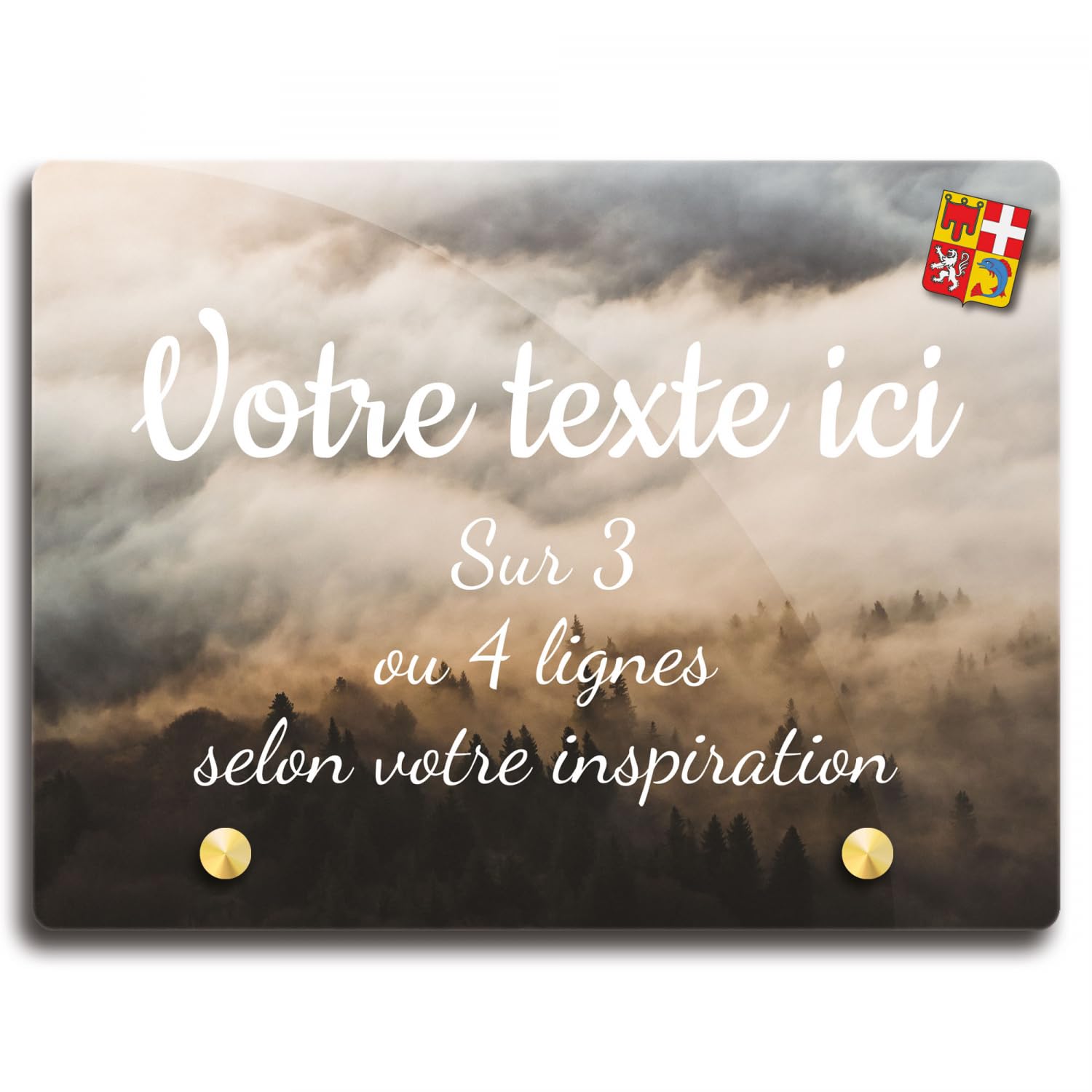 Placa funeraria rectangular personalizable en plexi patrón regional Auvernia bosque brumoso, diferentes tamaños, grosor 6mm, personalizado en varias líneas 20x15 cm
