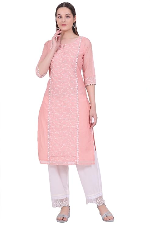 Aurelia Women’s Virtual Pink Bold Floral Printed A-line Kurta – Peach