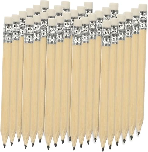 Ciieeo Lápices para madera, 35 unidades, mini lápiz corto, mini lápices de golf, mini borradores, color madera, borrador de madera, lápices borrables