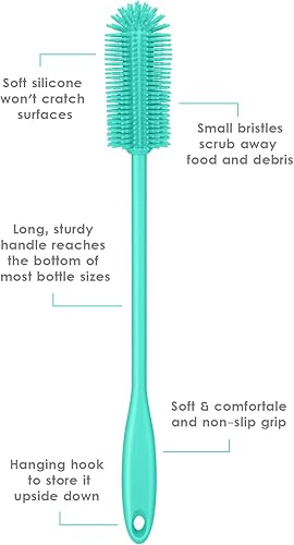 Miniatura 4 de Cepillo limpiador de botellas de silicona con mango largo, perfecto para limpiar recipientes de cuello estrecho, botellas deportivas al vacío,