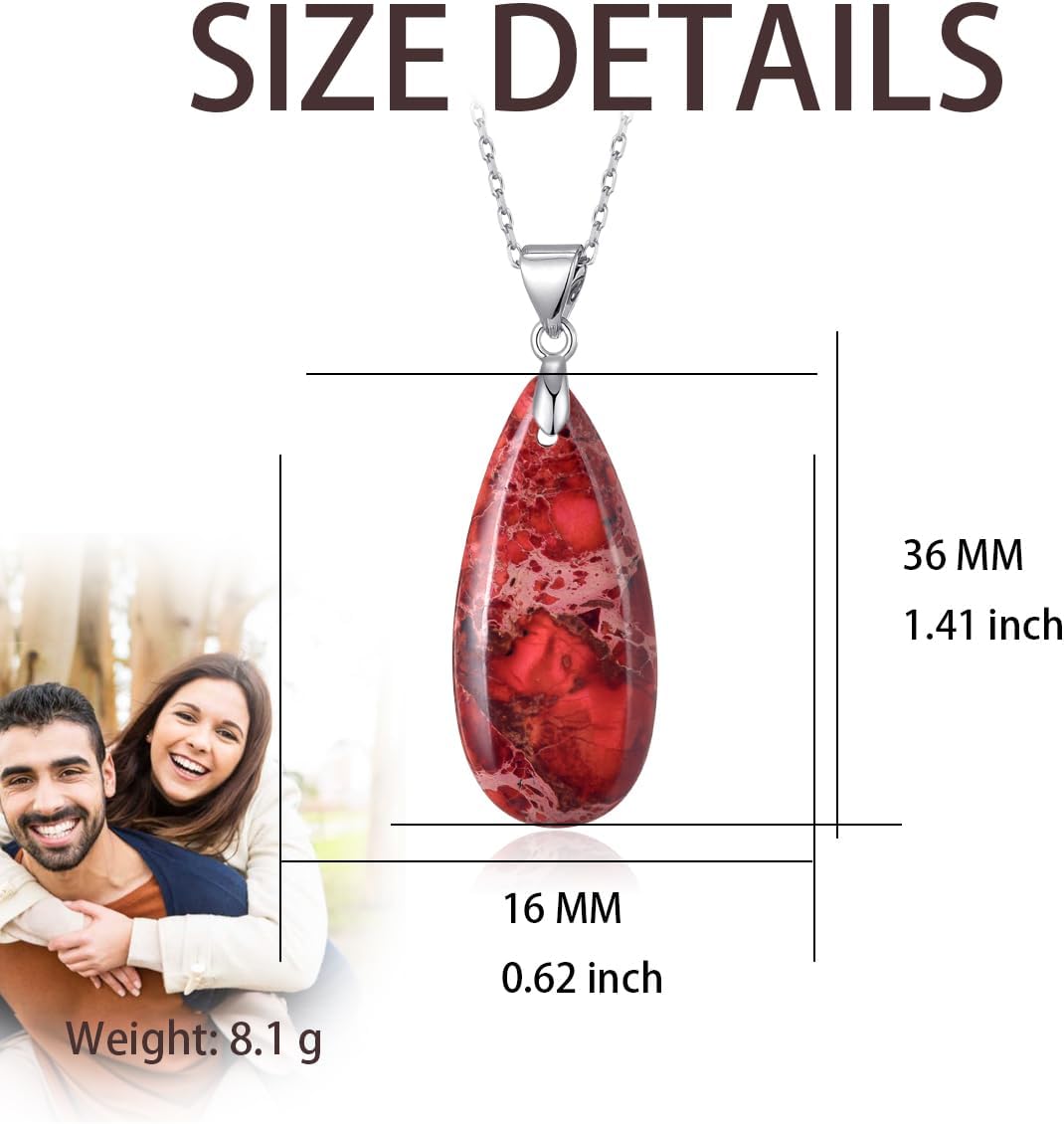 Red Necklace for Women Red Teardrop Gemstone Pendant Necklace Boho Jewelry Gifts for Women Mom - Image 3