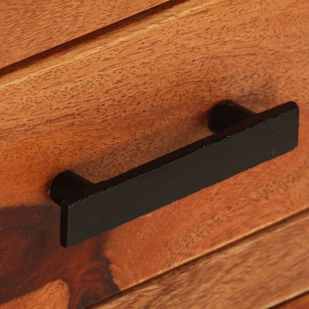 Meuble TV en bois massif au charme rustique, entièrement fabriqué à la main et équipé de 4 tiroirs et 2 étagères pour un rangement pratique