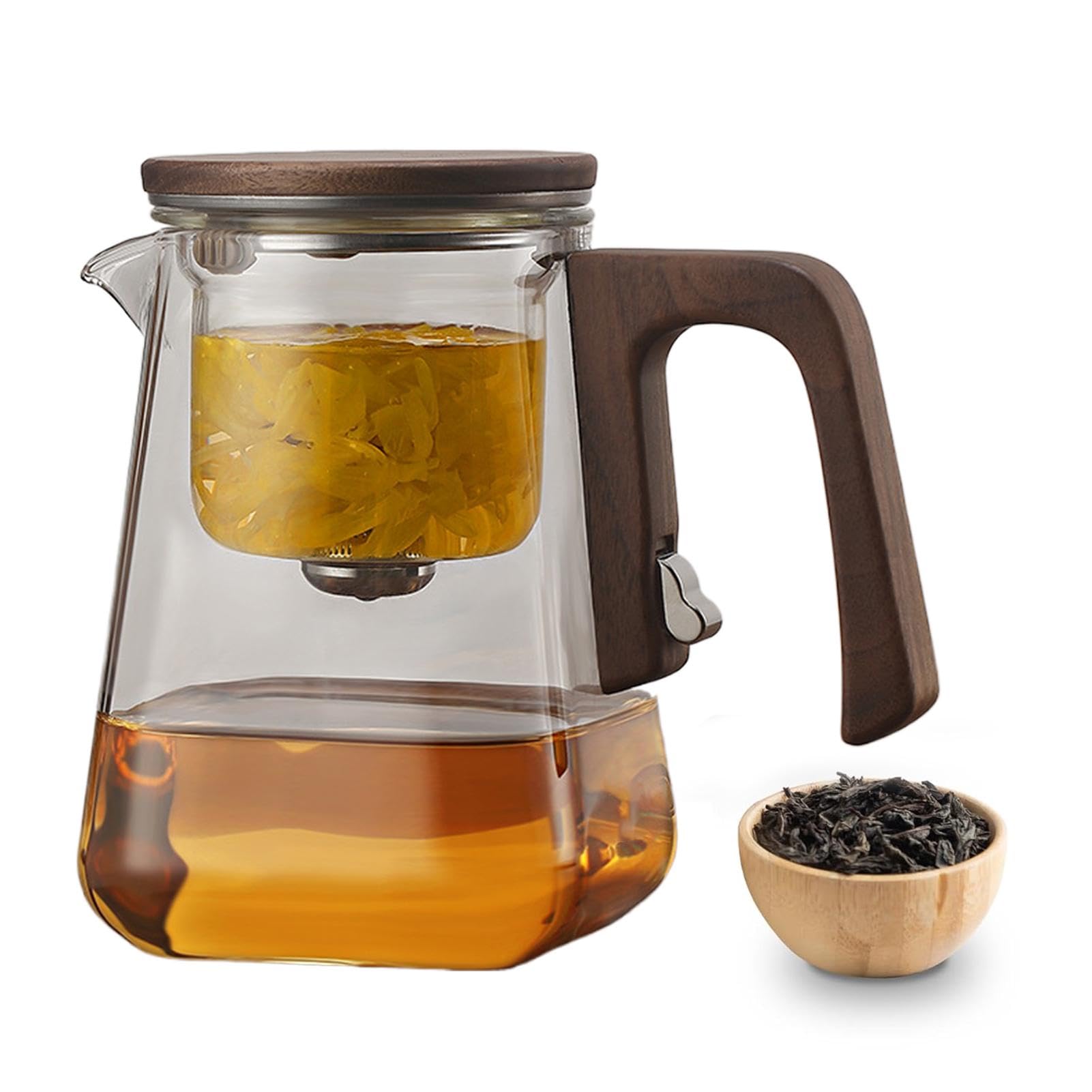 con infusores para té suelto, con infusor de vidrio con colador | Juego de té con filtro de vidrio multifuncional, magnética con mango de madera para el hogar y el comedor
