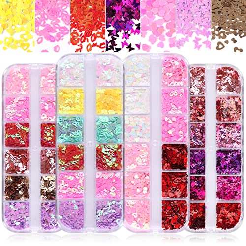Kalolary 4 Scatole Paillettes Glitter per Unghie