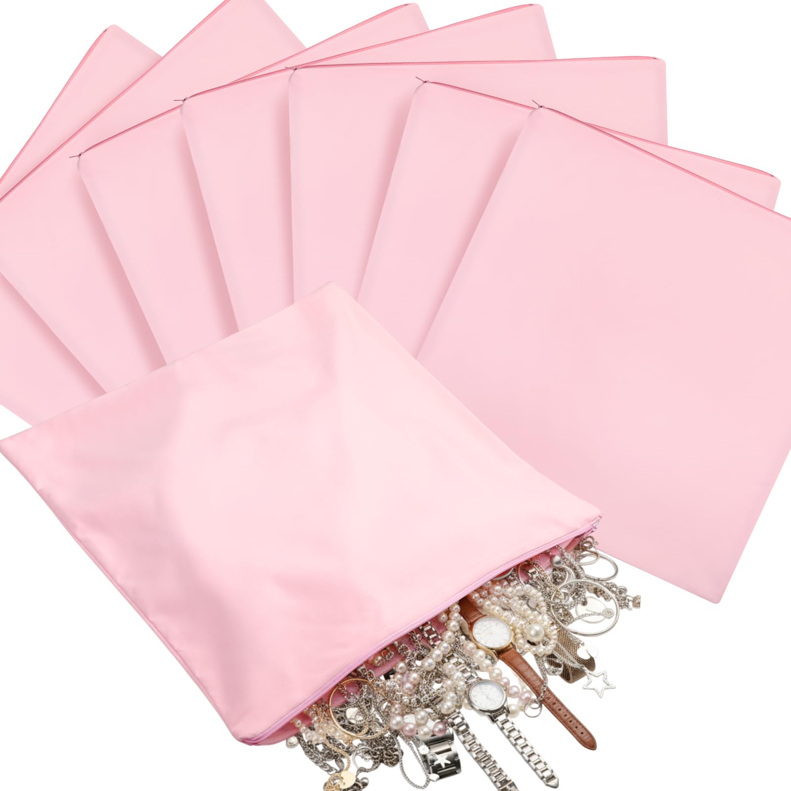 Sanwuta 8 Pcs Zippered Silver Storage Bags Anti Tarnish Pouches, pink