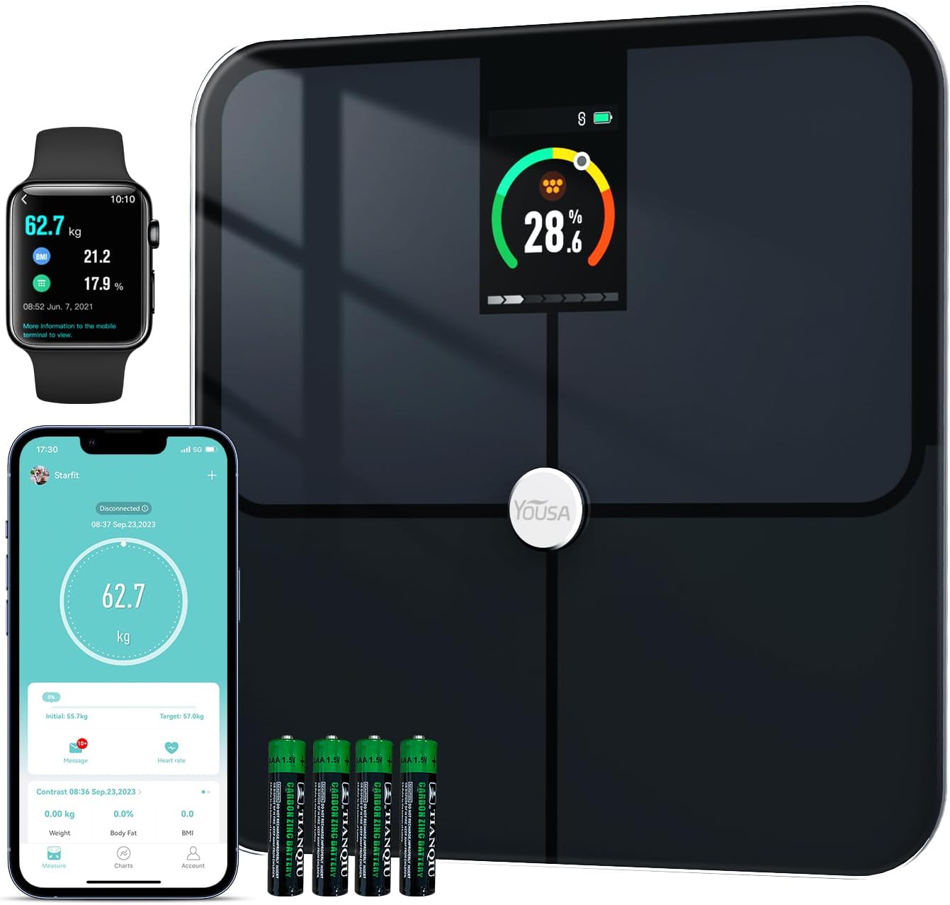 Smart Scale, High Accurate Body Fat Scale with TFT LCD, Bathroom Scale for Body Weight, 16 Body Composition Digital Bluetooth Weight Scale with Fitness App