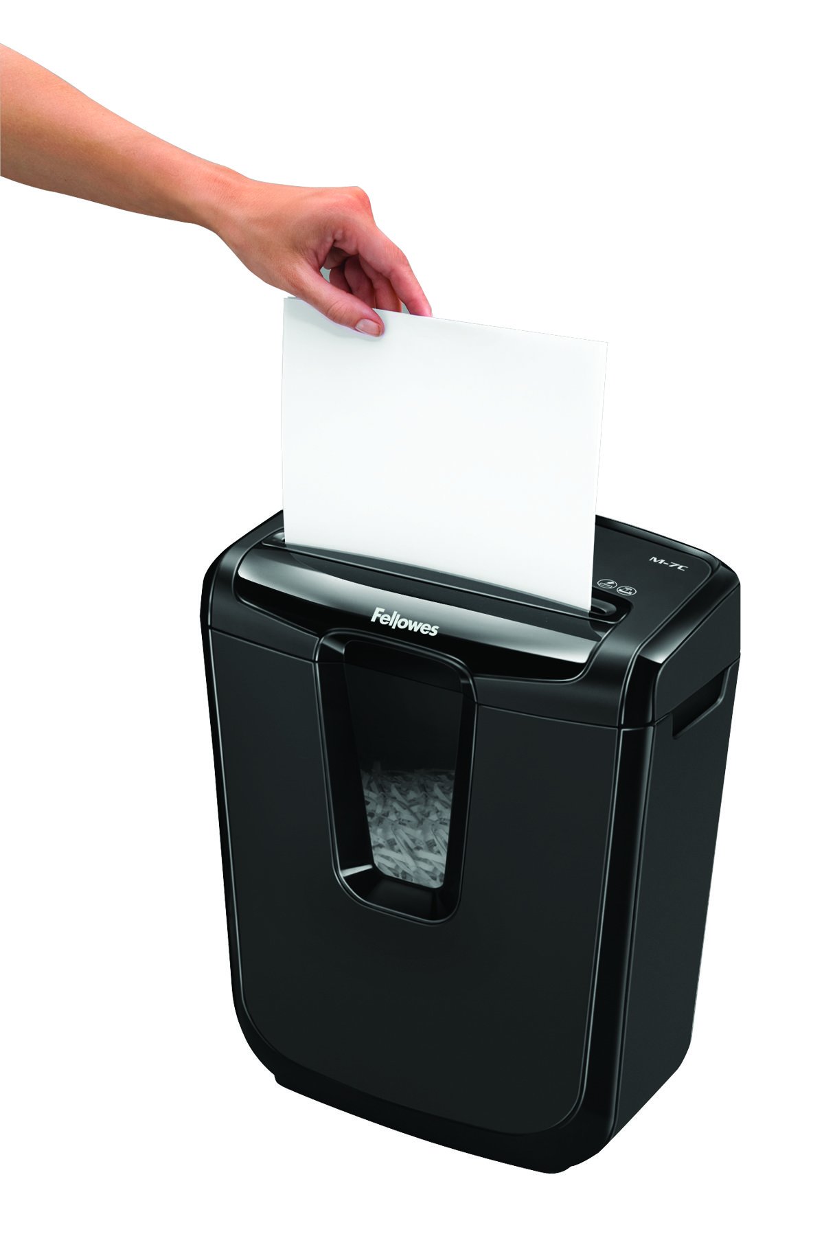 Fellowes Niszczarka Powershred M-7C do rozdrabniania cząstek (P-4), 7 arkuszy niszczarki papieru, kompaktowa do domu, czarna