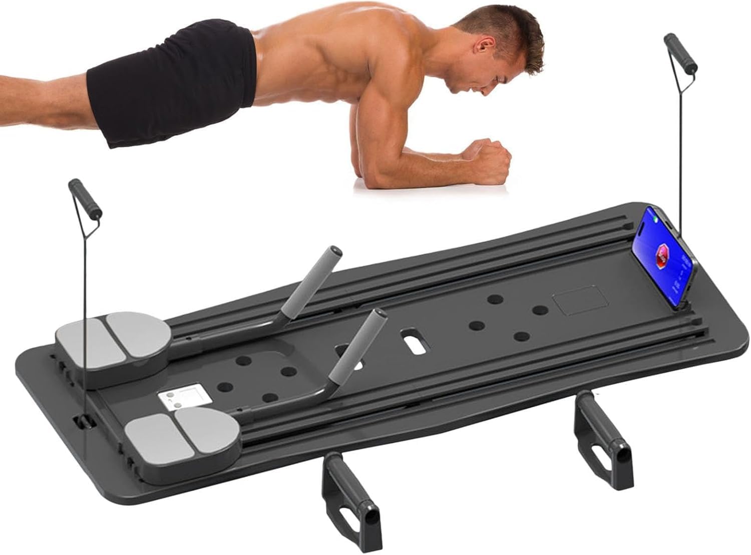 Tabla De Pilates Reformer, Tabla De Pilates Plegable para Casa, Tabla De Fitness Multifuncional, Tabla De Pilates Reformer Desplegable con Soporte para Codos, Equipo De Fitness AB Traine, Black