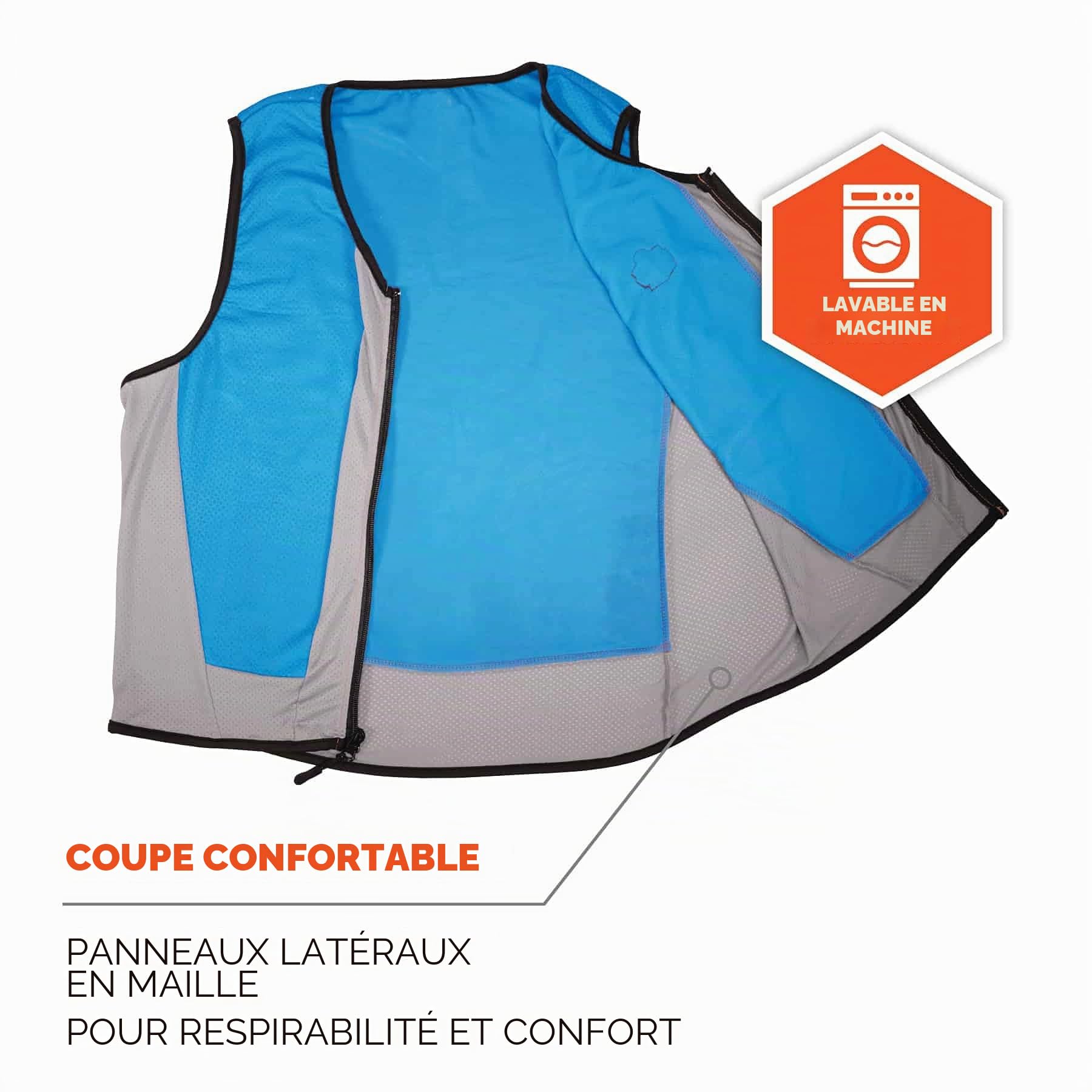 Ergodyne Gilet de Refroidissement par évaporation Humide – PVA – Fermeture éclair Mixte