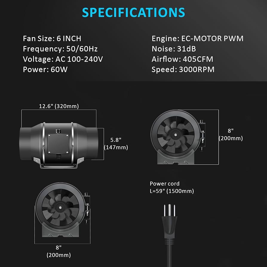 hammo エレファン Aydomer 6 Inch Inline Duct Fan, with Switch Low Noise High