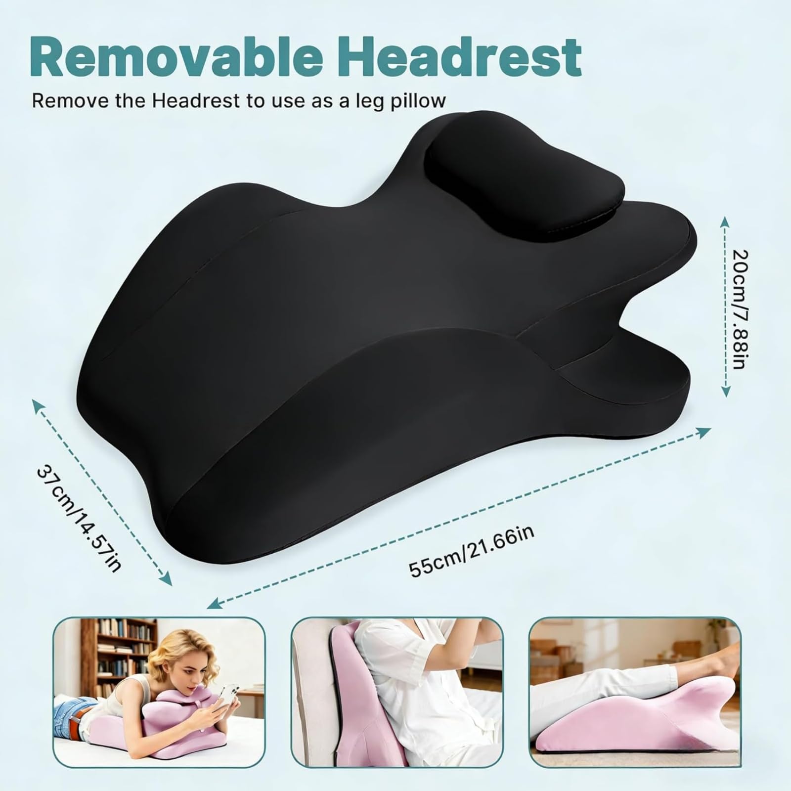 Almohada de Apoyo Corporal Ergonómica Multi-Posición, Cojín Contorneado de Espuma de Memoria de Alta Densidad para Descanso Boca Abajo, Lectura y Alivio de Presión,Desmontable,Gris