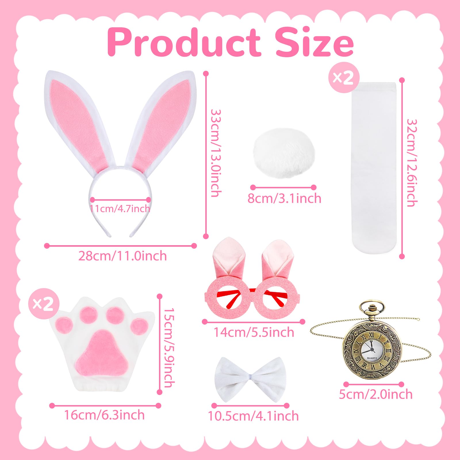 Athora 9Pcs Bunny Costume Set, Pink Rabbit Dress Up Outfit, Animal Costume Set including Accessories with Bunny Ears Headband - Image 2