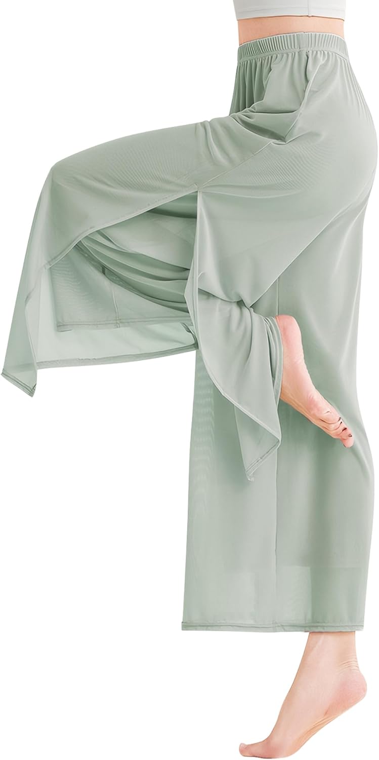 SEAUR Women's Classical Dance Trousers Loose Straight Thin Mesh Practice Wide Leg Modern