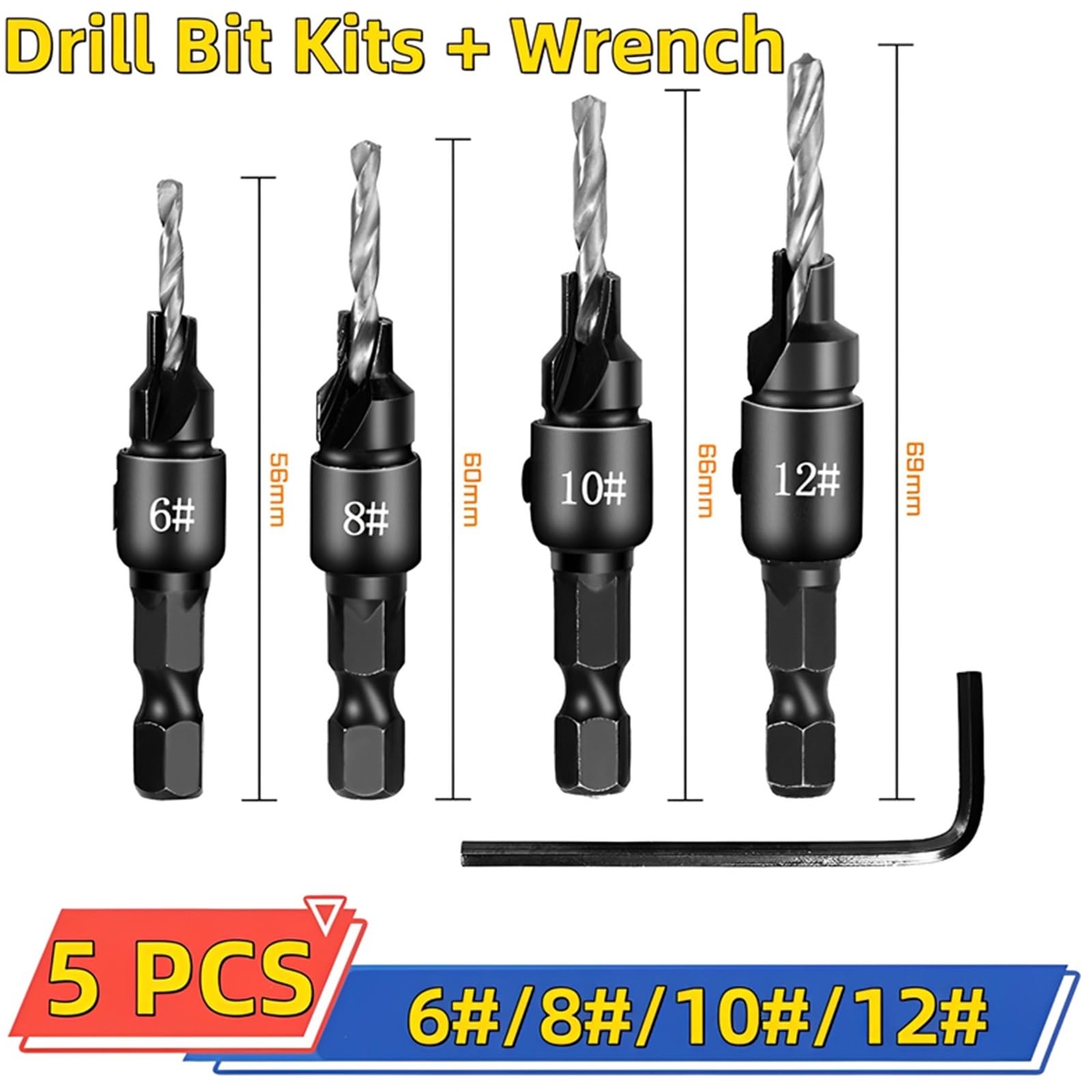 Juego De Brocas For Carpintería Con Taladro Avellanador De 5 Piezas