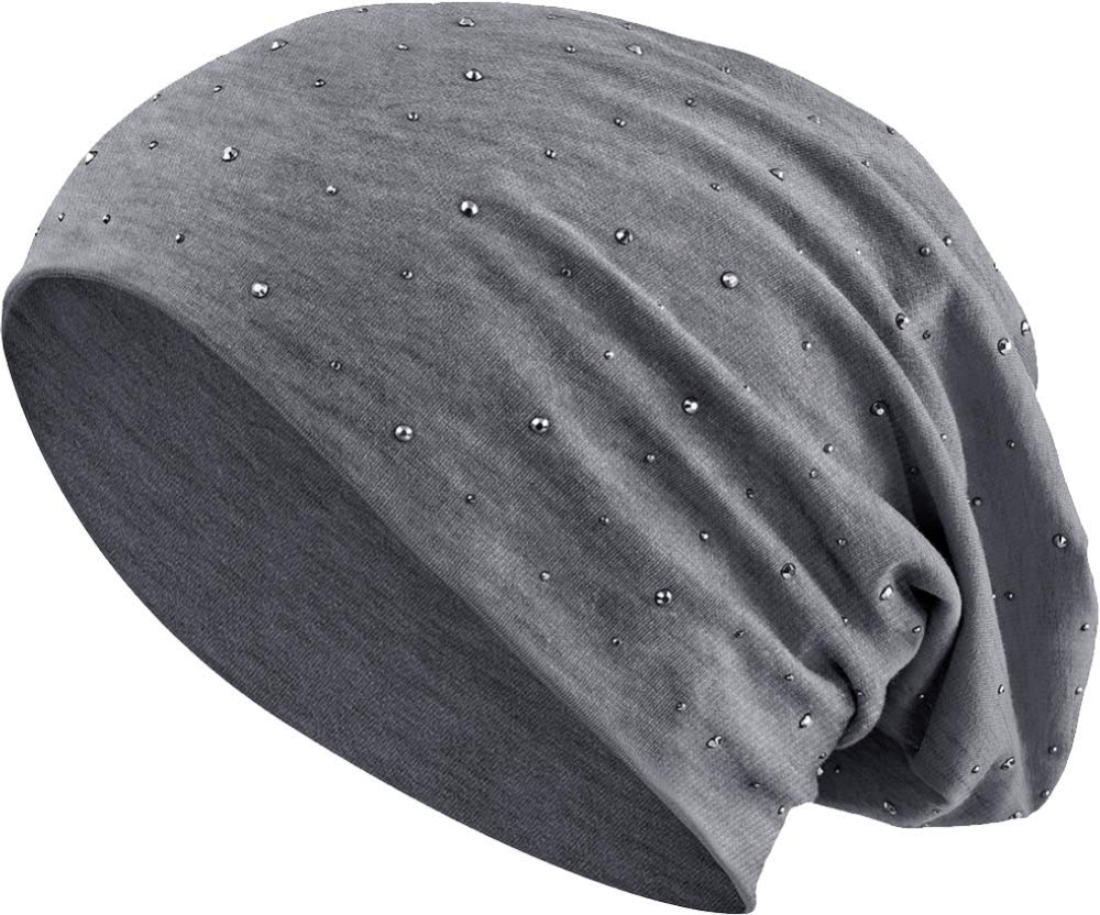 Balinco Jersey Cotton Elastic Long Slouch Beanie Unisex Men Ladies with Rhinestone Star Stones Beanie Heather in 35 (7) (Heather Dark Grey)