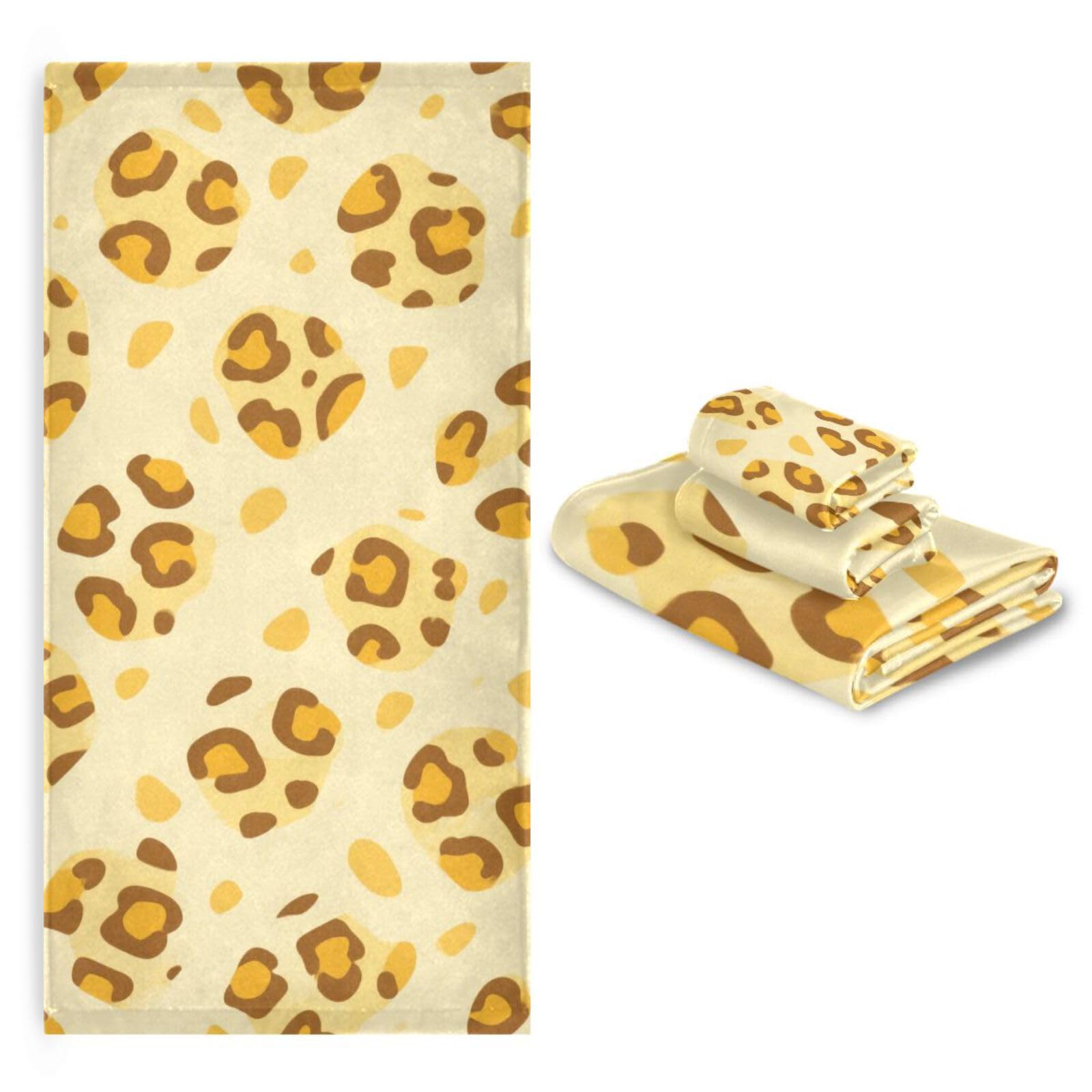 Set di 3 asciugamani da viso in microfibra con stampa leopardata gialla morbida, 1 asciugamano da bagno, 1 asciugamano per le mani, 1 panno per la casa, cucina e famiglia