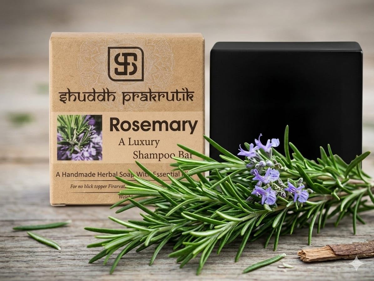 Shuddh Prakrutik Rosemary Luxury Shampoo Bar, Chemical Free, Herbal Ayurvedic Formula, with Rosemary Oil, Vitamin E, Bhringraj 4