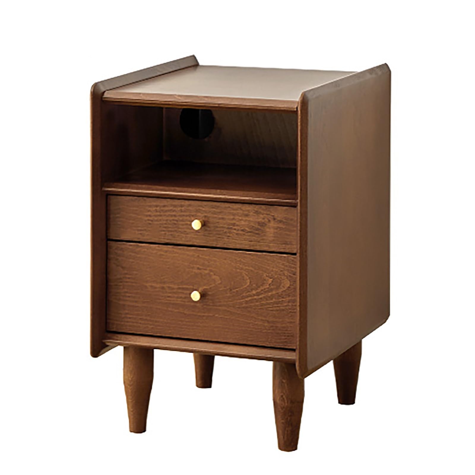 SXZenSpace Narrow Nightstand, Solid Wood Bedside Tables, End Table with 2 Storage Drawers and Open Shelf, Bedroom Living Room Furniture (Color : Black Walnut color, Size 30cm/11.8in)