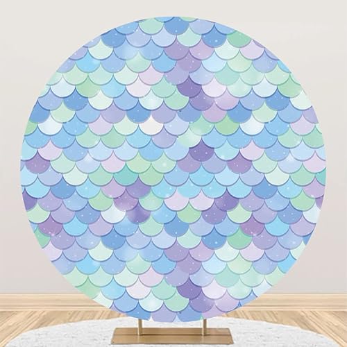 Yeele Telón de fondo redondo de sirena de 6.5 x 6.5 pies para fotografía, color morado, aguamarina, verde con purpurina, escamas de sirena con