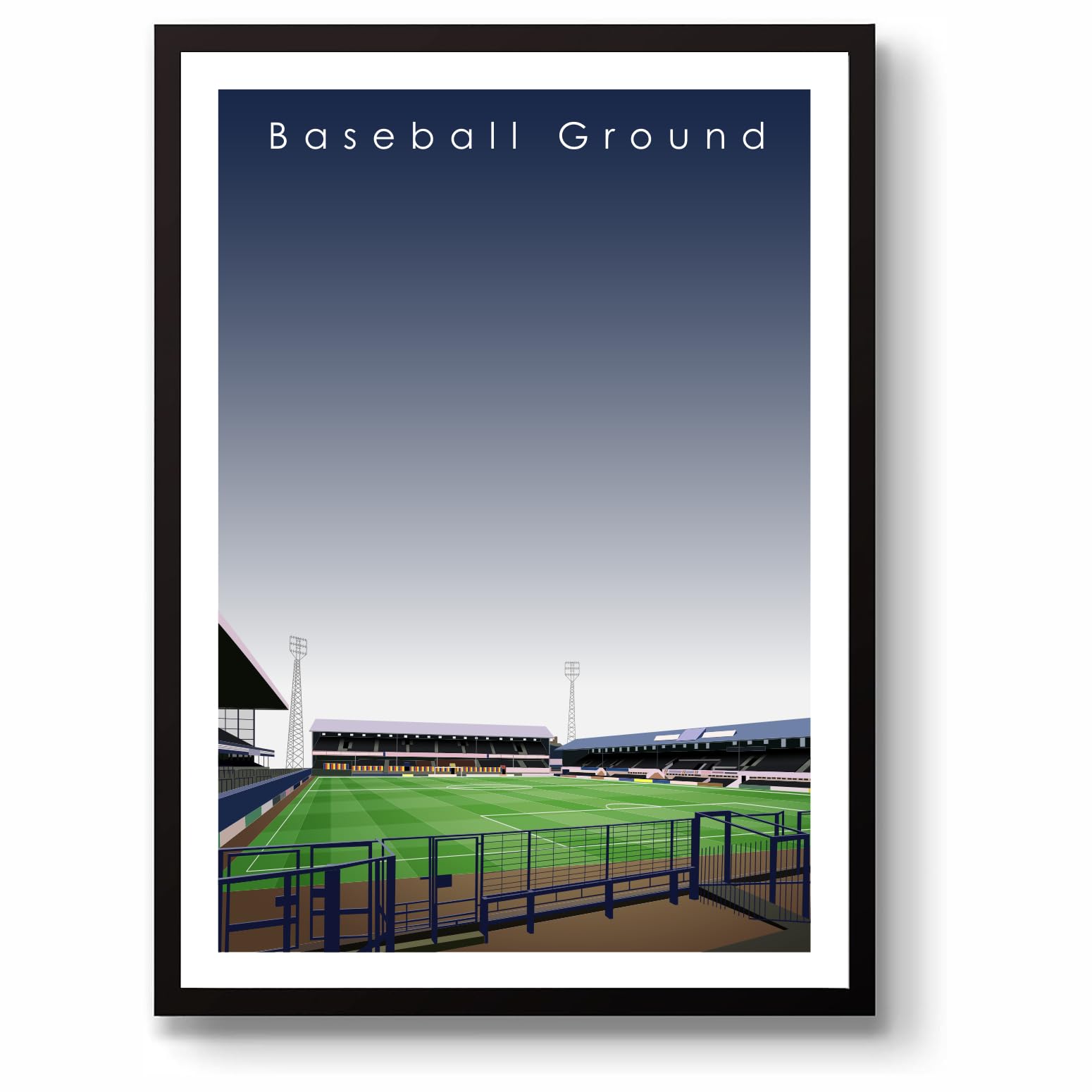 Grounddesigns Men's White And Black Derby County Fc Football Gift Baseball Ground Stadium Art Unframed A3 Print Dcfc Bbg