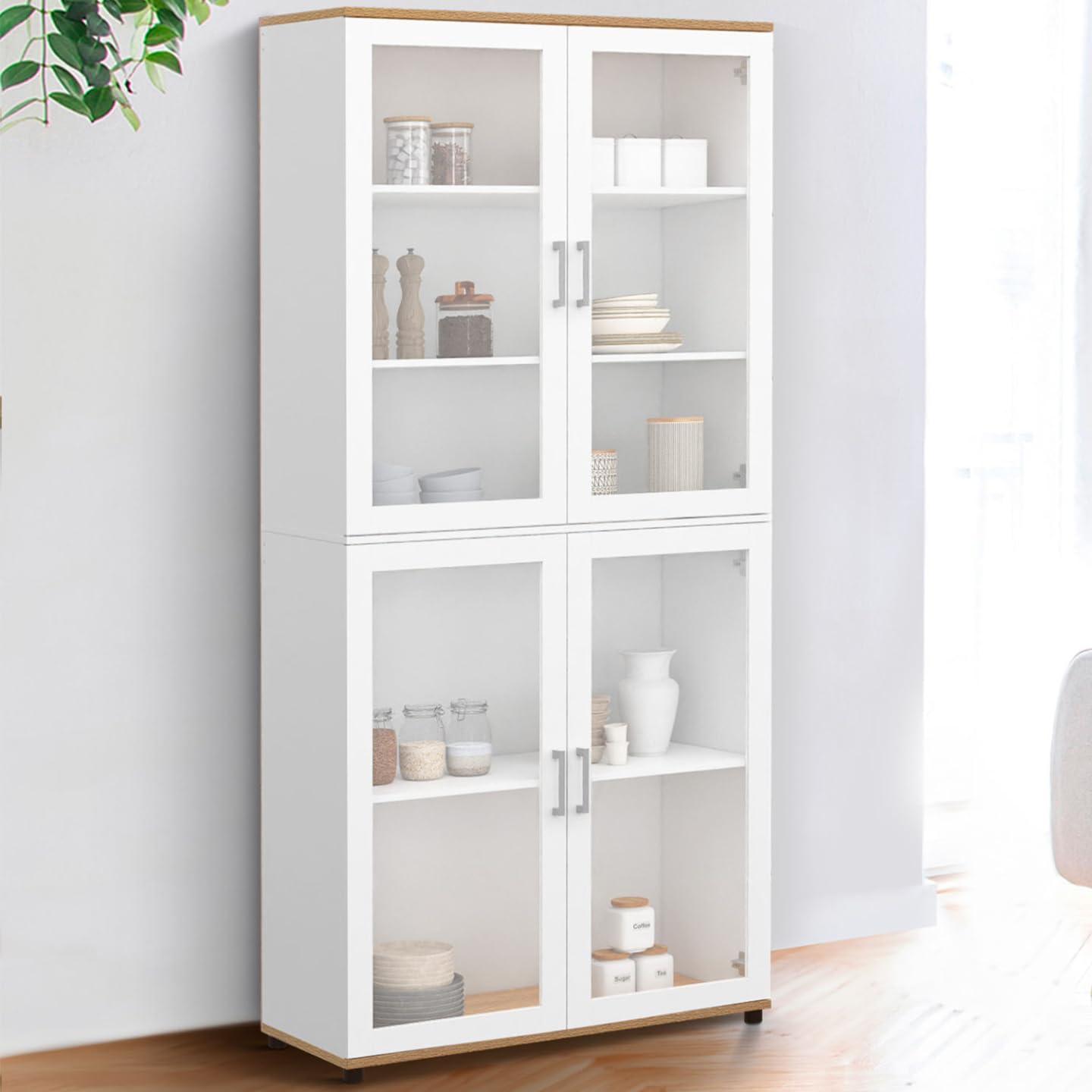 IDMarket - Vitrine Buffet Haut H. 176 cm vaisselier VITO Blanc et Bois
