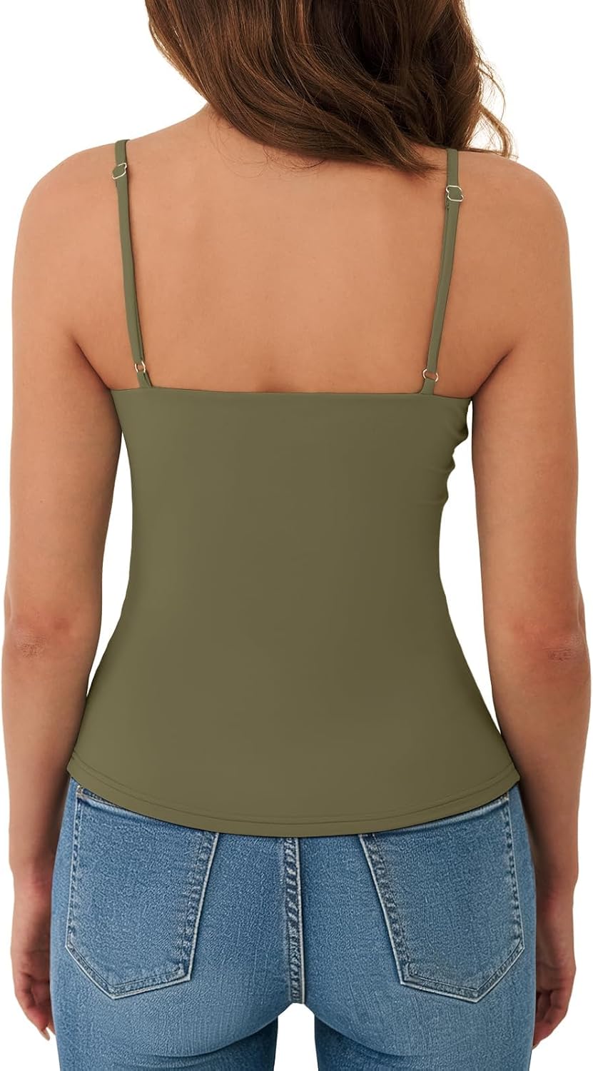 Womens Adjustable Double Lined Scoop Neck Tank Top Sleeveless Basic Cami Shirts - Image 5