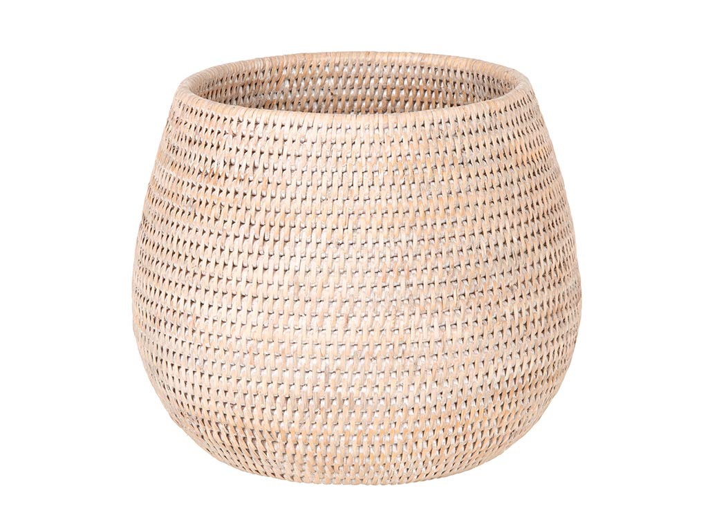 KOUBOO La Jolla Coco Rattan Bowl, White-Wash, Large Planter