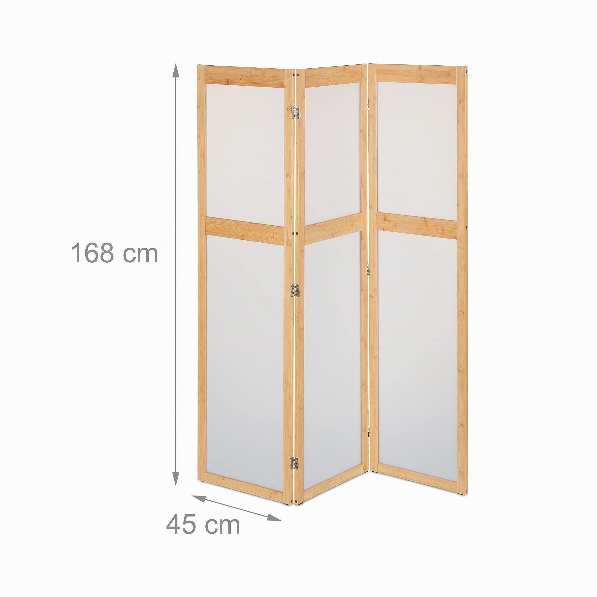 Relaxdays Paravent, 3-teilig, Faltbarer Raumtrenner, HxB: 168x135,5 cm, Kunststoff & Bambus, Trennwand innen, Natur/weiß
